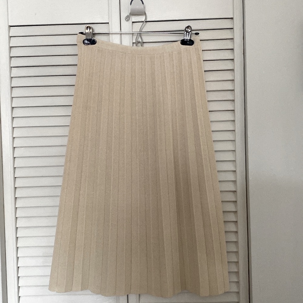 Cream Knit Maxi A-line Pleated Vintage Skirt